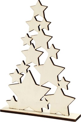 Juletræ I Træ - Stjerner - Julepynt - H 29,8 CM