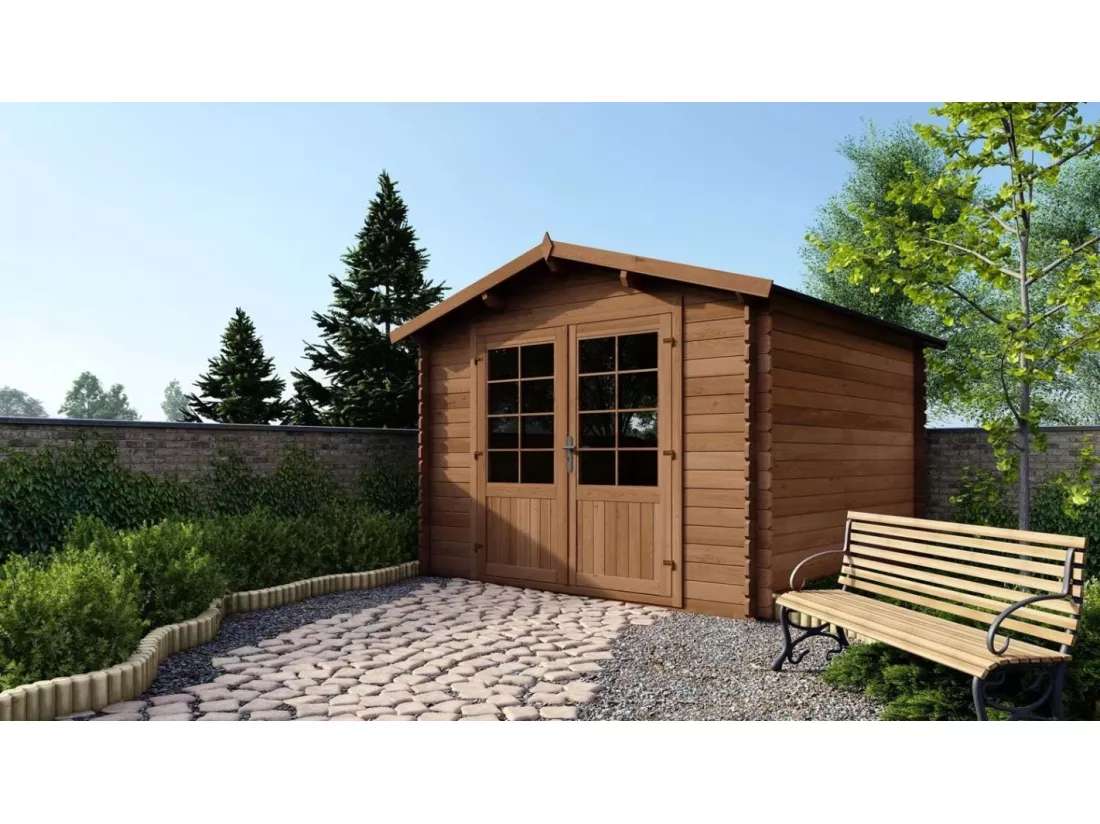 Abri de jardin en bois - 9m2 - 3x3m - Traité - Ep. 28mm - Couleur: marron - DOM427 - ALTANKA