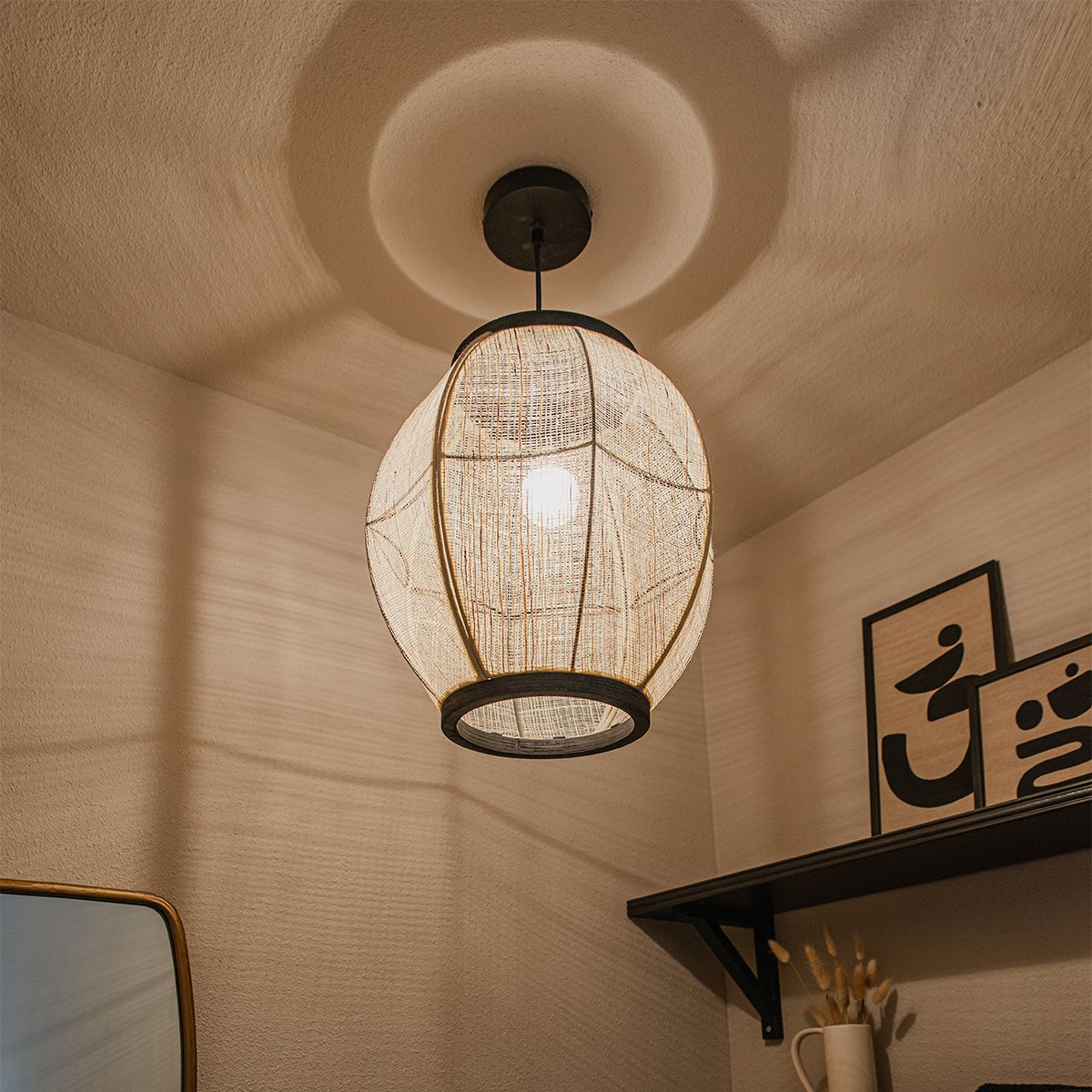 Oosterse hanglamp bruin stof 35 cm - Rob