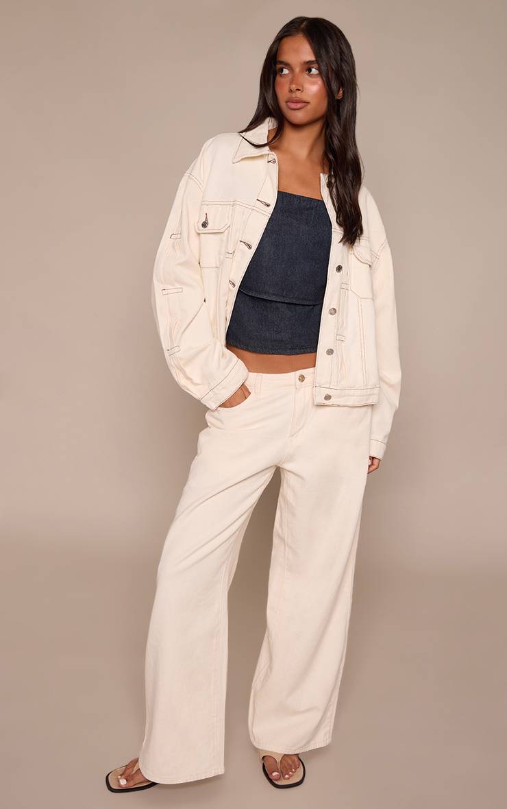 Ecru Veste En Jean Oversize À Détails Plissés