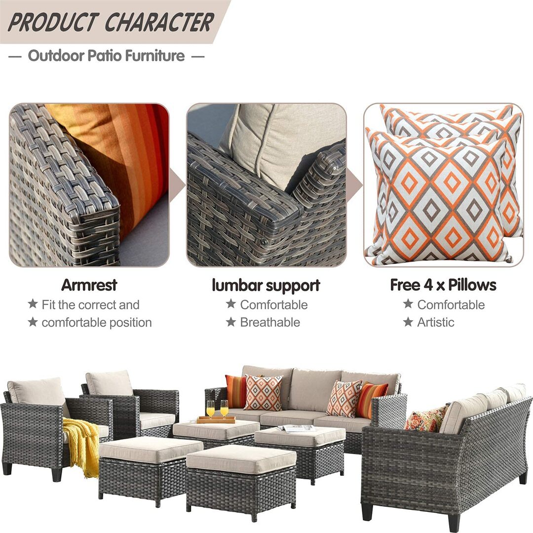Patio Furniture 8 PCS Hight Back Outdoor Furniture Sets Modern Wicker Patio Furniture Conversation Sets with 4 Pillows All Weather Garden Patio Sofa
