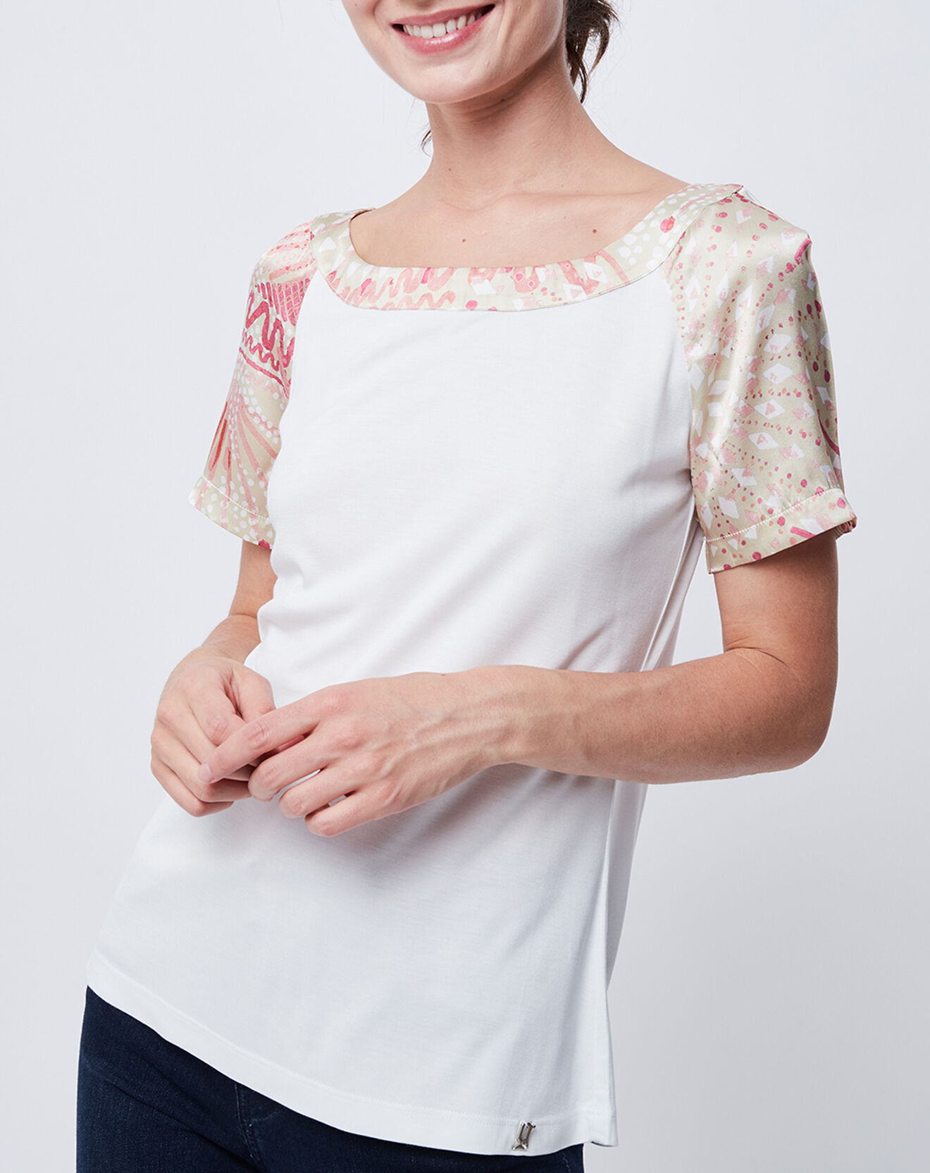 John Galliano T-Shirt avec empiècements soie blanc cassé/multicolore