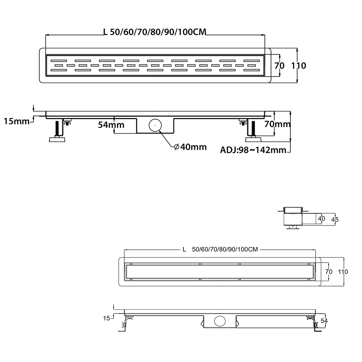 Mueller Duodrain douchegoot met tegelrooster 90x7cm RVS