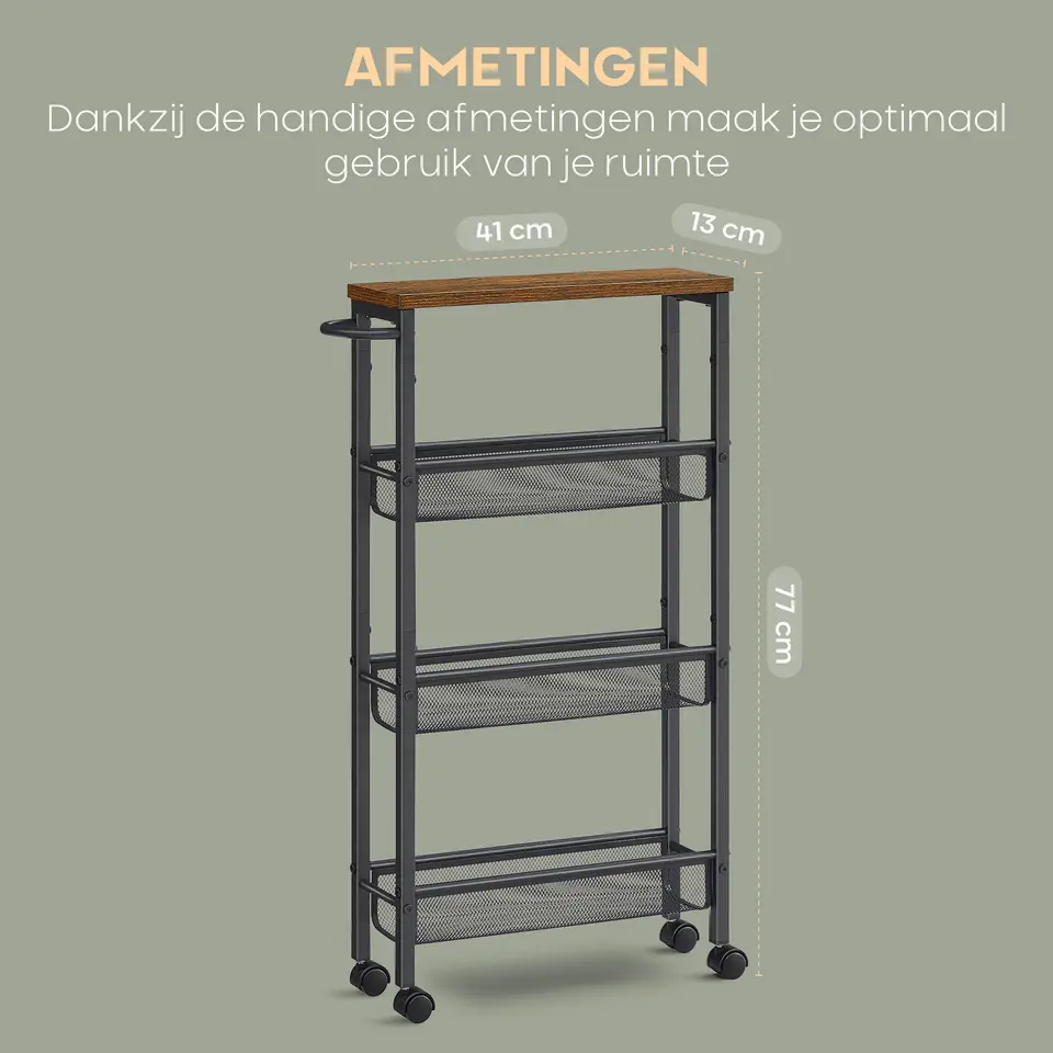 O'DADDY Keukentrolley - Industrieel Design - Bruin Hout/Zwart Metaal