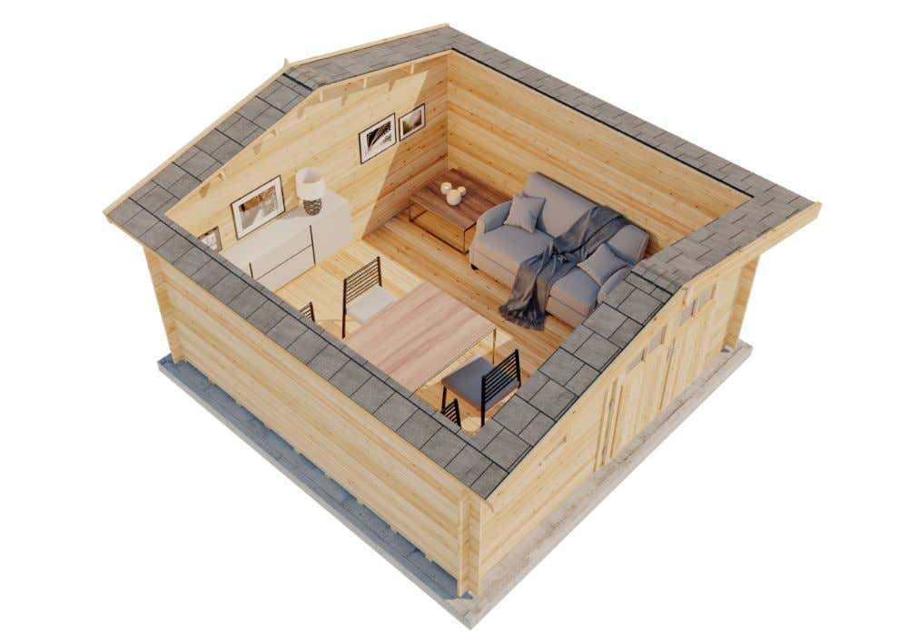 Alpholz Valeria-28 tuinhuis, houten tuinhuis met 28 mm wanddikte, blokhut met bevestigingsmateriaal, natuurlijke afwerking, 4,3 x 4,3 m