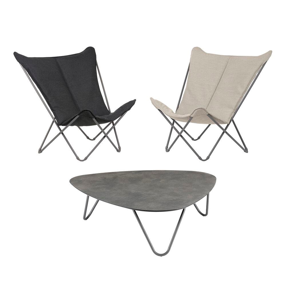 Set aus Couchtisch und 2 Butterfly Chairs Sphinx Hedona Fusain