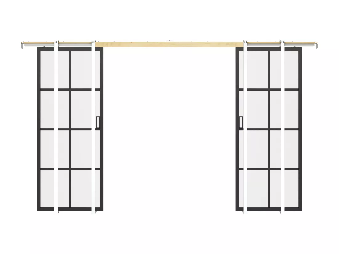 Porte coulissante double avec système à galandage en aluminium et verre trempé dépoli - 2 x H205 x L73 cm - WILDEN II