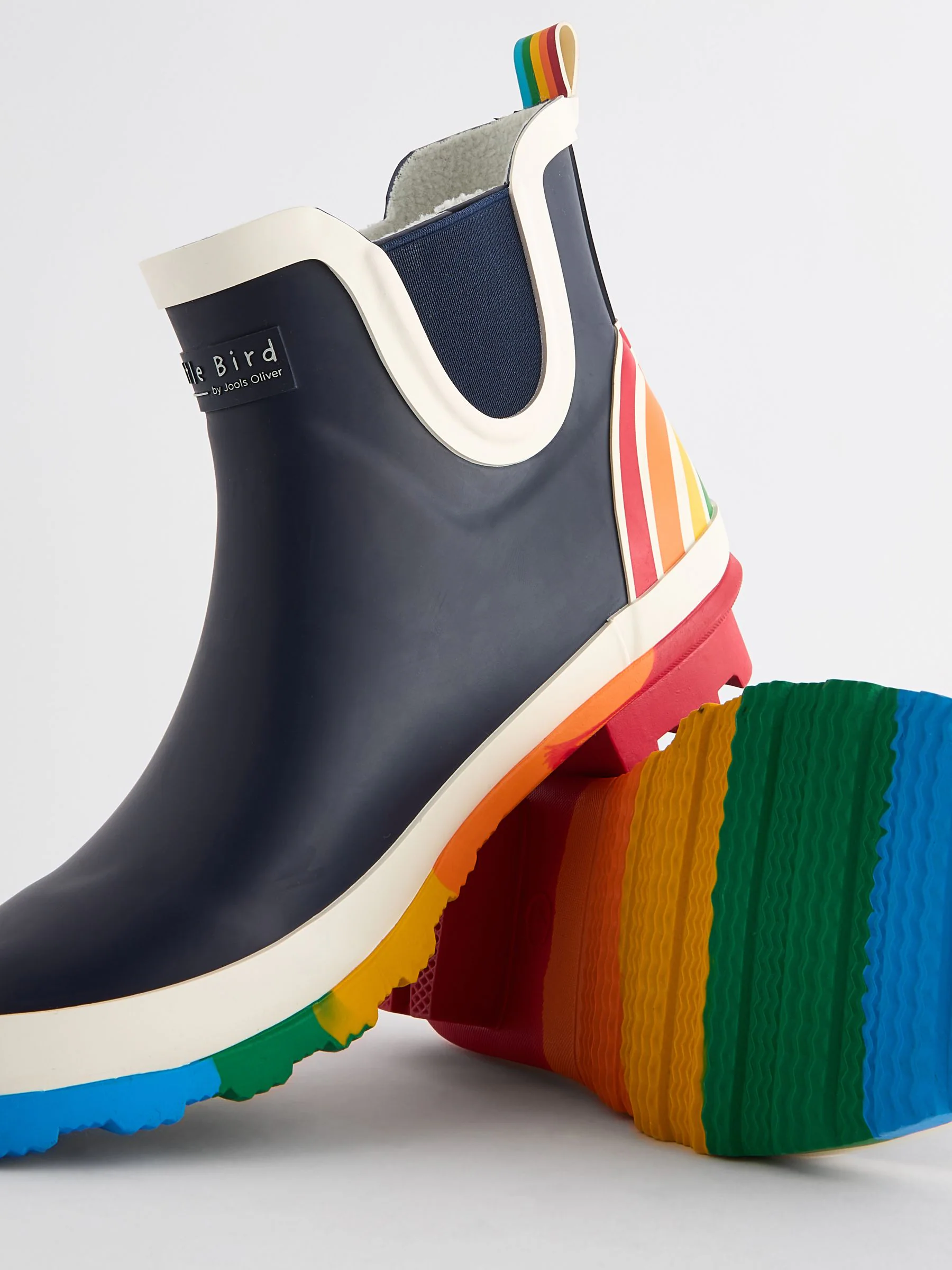 Marineblauw - Little Bird by Jools Oliver regenlaarzen met regenboog voor volwassenen