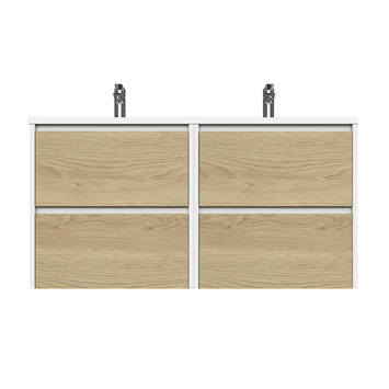 Tiger Reverse Meubelset 2x60 cm met 4 lades Naturel eik / Mat wit inclusief 2 Quadro wastafels Hoogglans wit