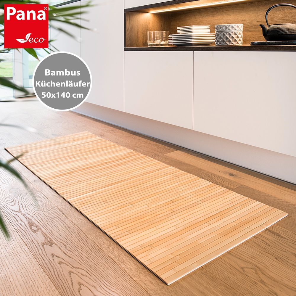 PANA® ECO Bambus Küchenläufer I Küchenteppich I Flur und Eingangsbereich I Teppich I Läufer I waschbar I rutschfest I 100% Bambus I nachhaltig I Farbe: Natur I verschiedene Größen