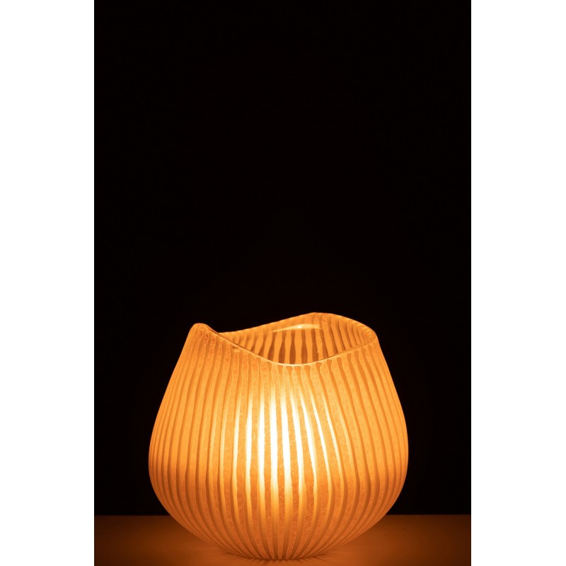 Vase lignes en verre rose 21x22x21 cm