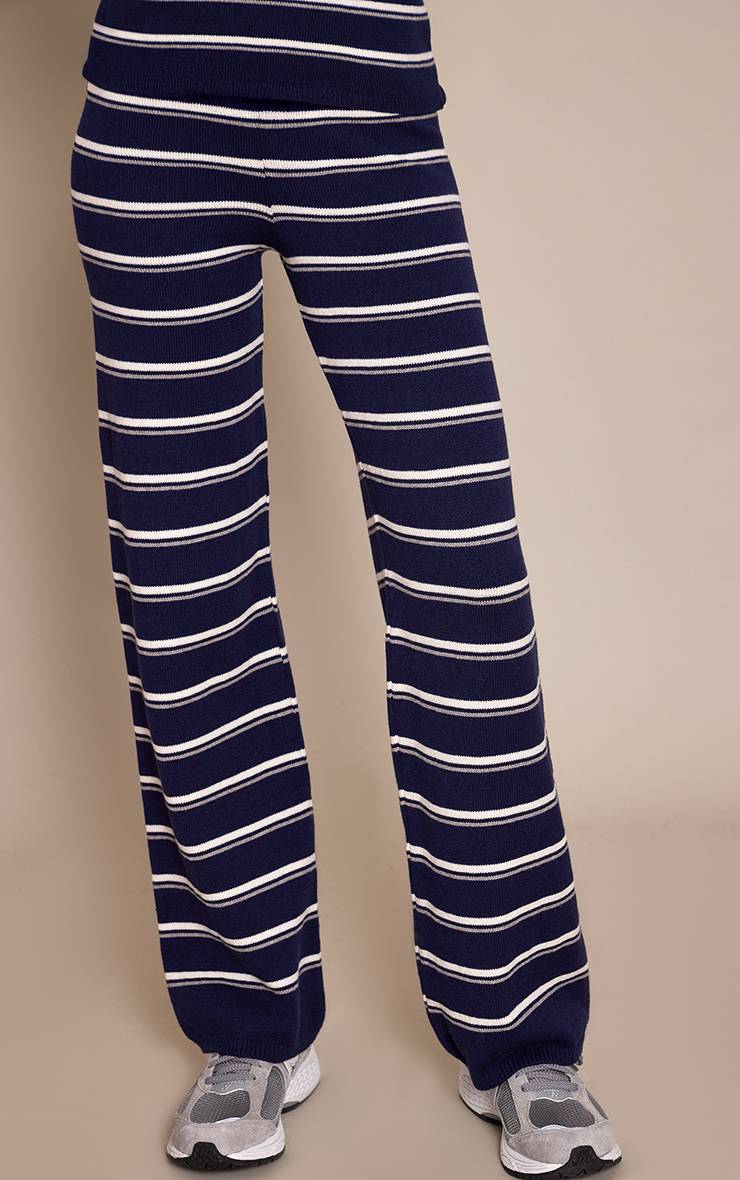 Bleu Marine Pantalon En Maille Compacte Rayée Tall