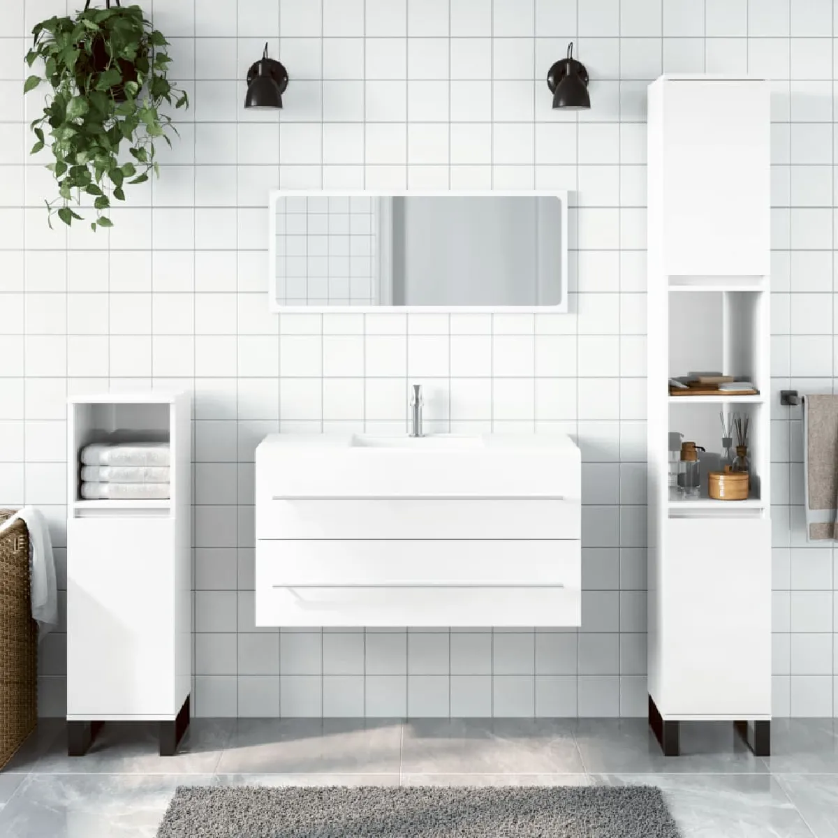 vidaXL Armoire de bain miroir blanc brillant