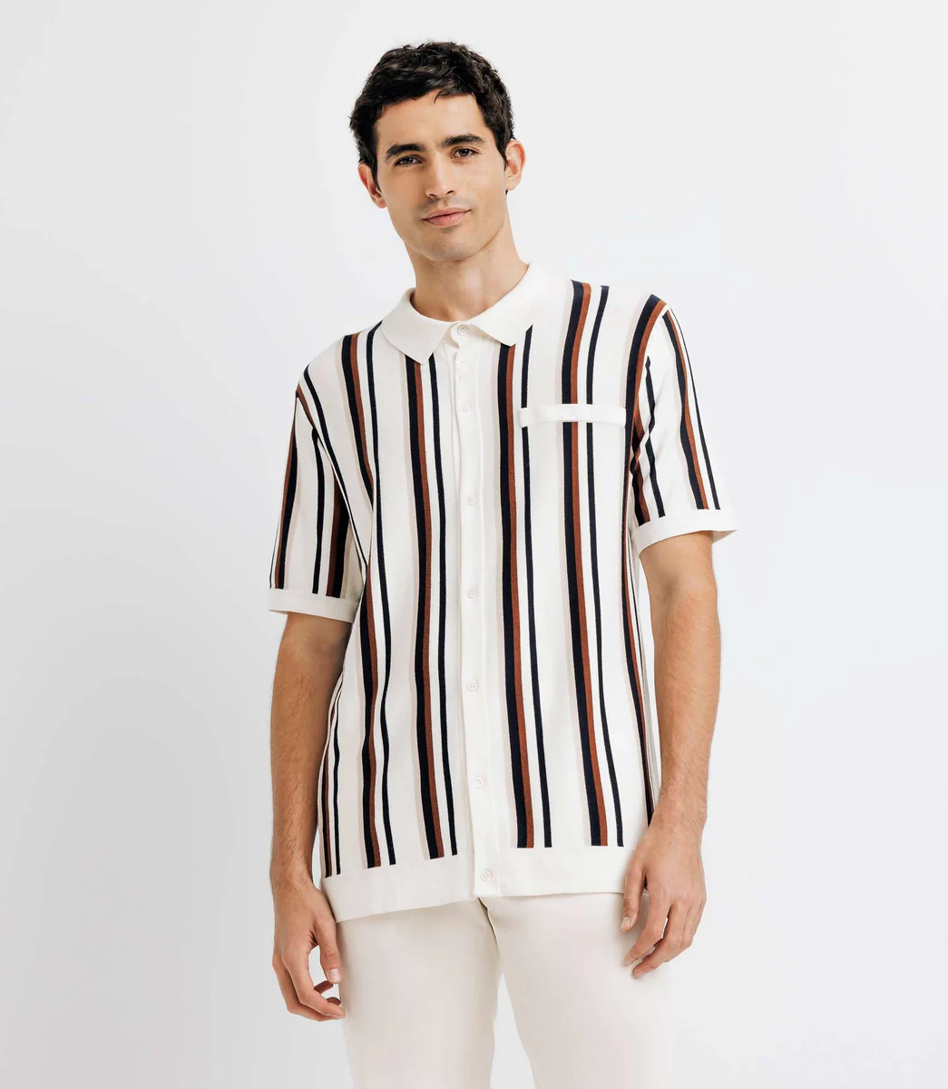 Polo en maille rayé écru