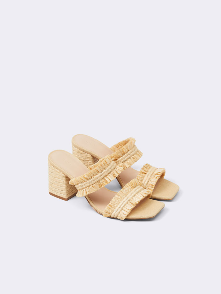 Sandália de salto com franjas - Branco-creme