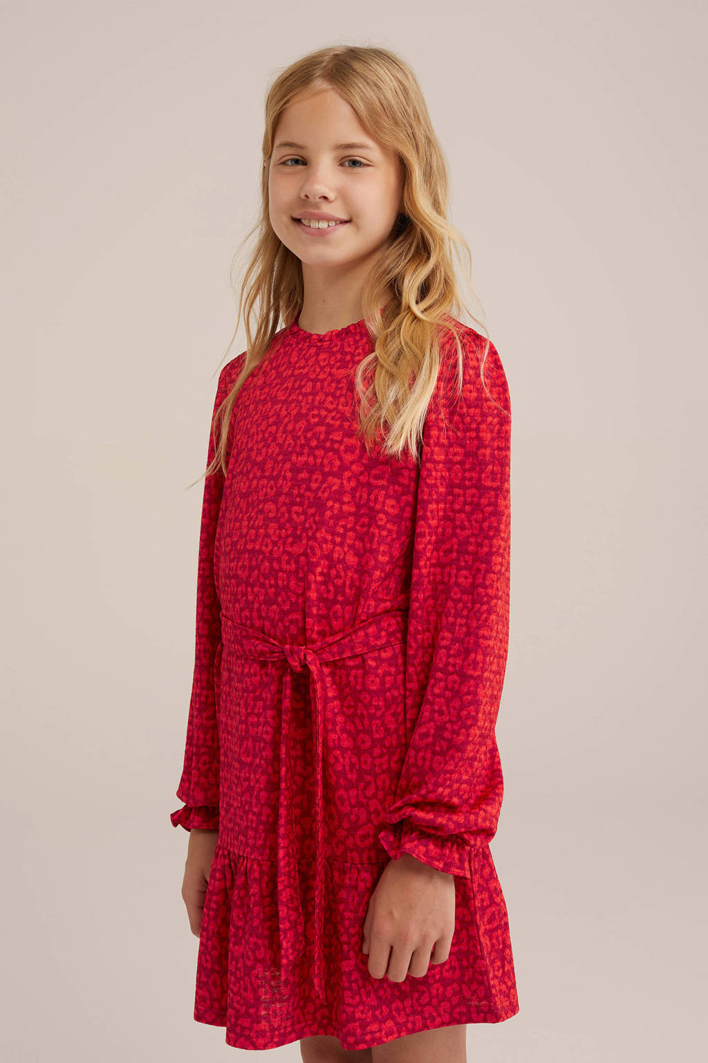 WE Fashion jurk met all over print en plooien rood