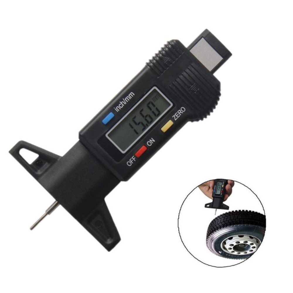 (0-25.4mm) Auto Reifenprofil Messer KFZ Tiefenmessgerät mit LCD Display (Inkl. LR44 Batterie) - Schwarz