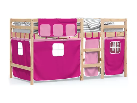 Lit mezzanine enfants avec rideaux sans matelas rose 90x190 cm