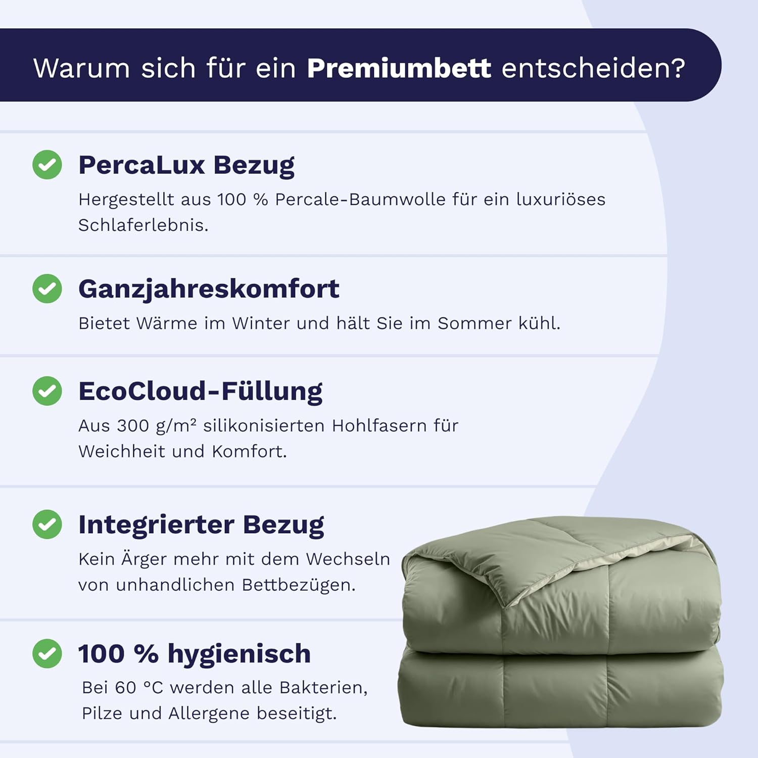 Zelesta Premiumbett – 2in1 Steppbett mit festem Bezug – Waschbar & Hypoallergen – Perkal Baumwolle – Bettdecke ohne Bezug (Silk & Coconut Cream, 140x200)