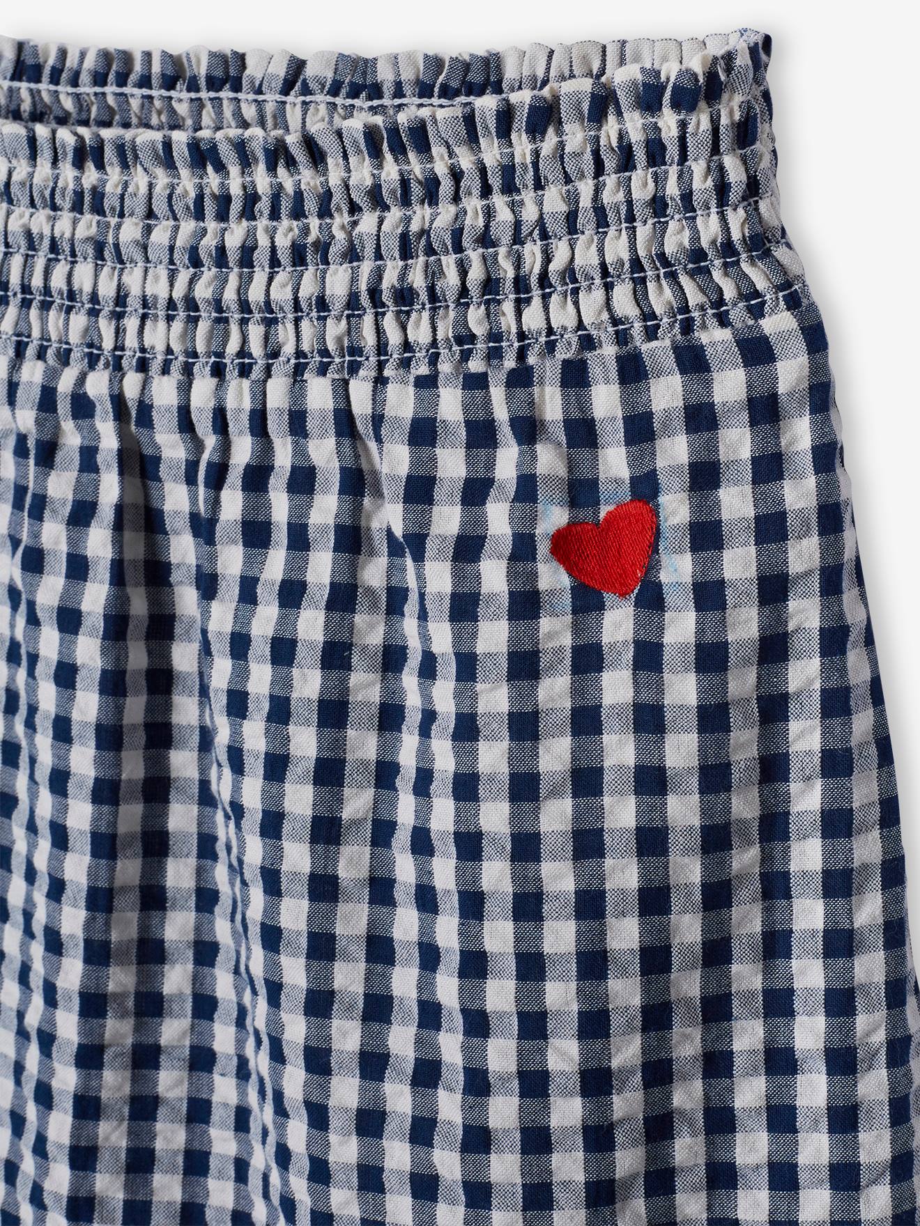 Saia longa xadrez vichy para meninas, xadrez azul marinho.