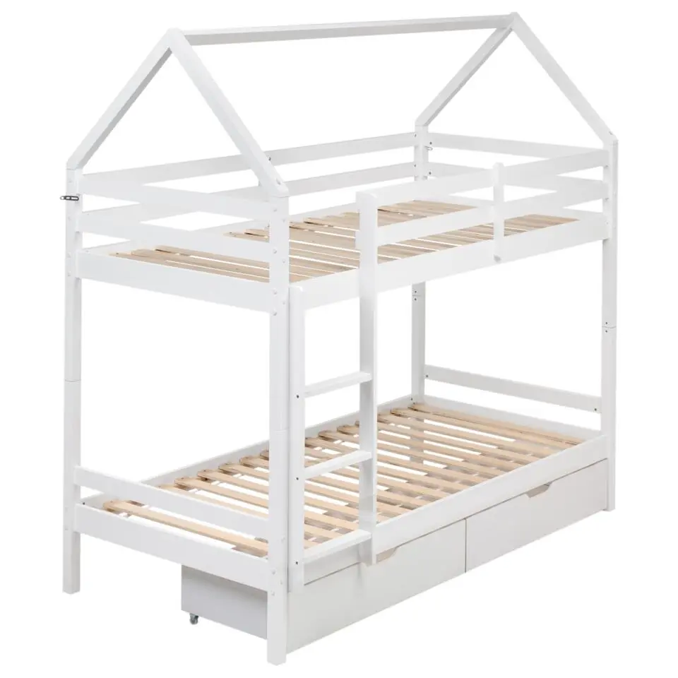 TERNAS - Hoogslaper met opberglades - Wit - 90 x 200 cm - Dennenhout