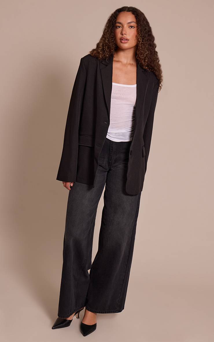 Noir Blazer Oversize Structuré Tall Avec Détails De Coutures