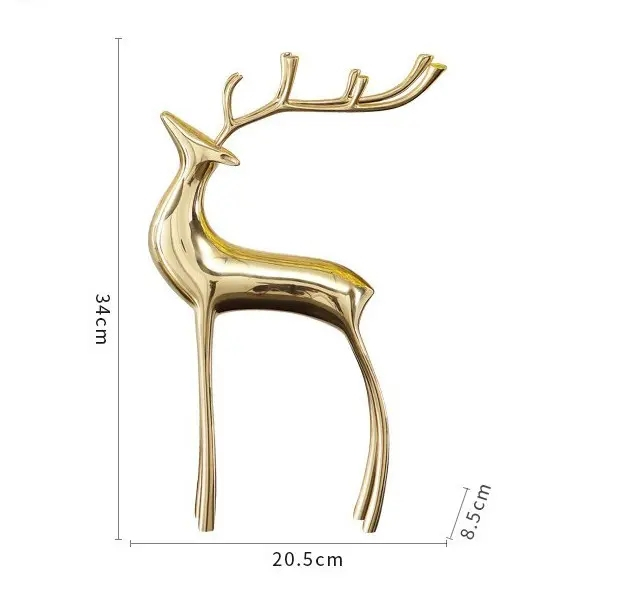 (2er Set) Metall Weihnachts Deko Hirsch Figur Home Accessoire Elegante Rentier Statue - Gold