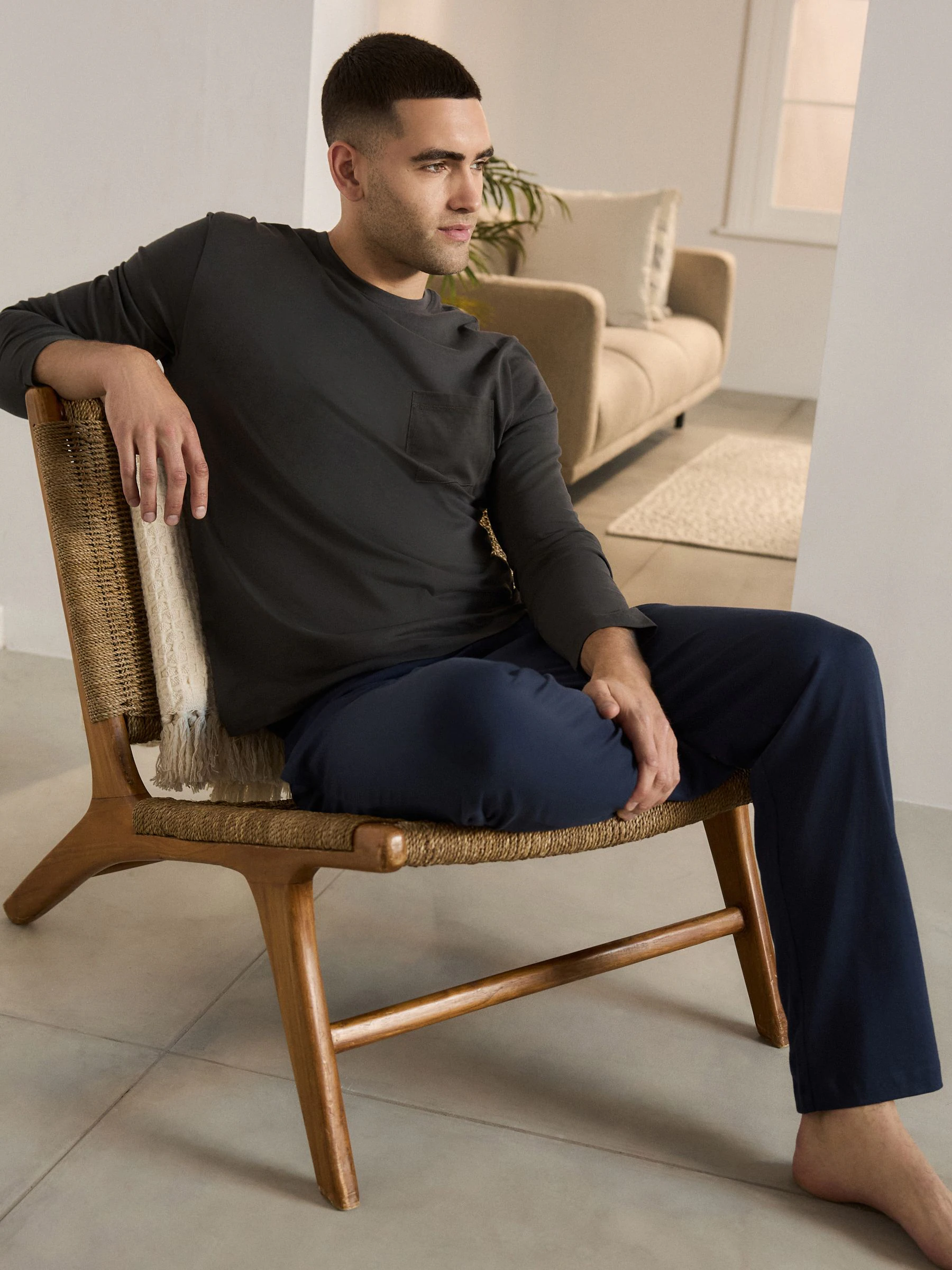 Leisteengrijs/marineblauw - Jersey pyjamaset met lange mouwen