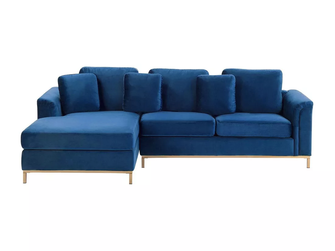 Canapé Angle à gauche en Velours Bleu Foncé Dossier Matelassé Housses Amovibles Oslo