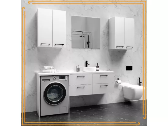 Armoire de Salle de Bain au-dessus de la Machine à Laver Sèche-linge Colonne Étagère Intégrée Blanc Electroménager