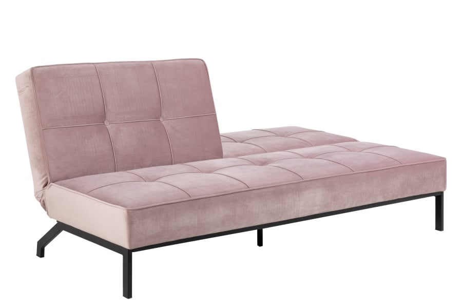 Perugia sovesofa I velurtekstil Vic rosa og sorte metallben.