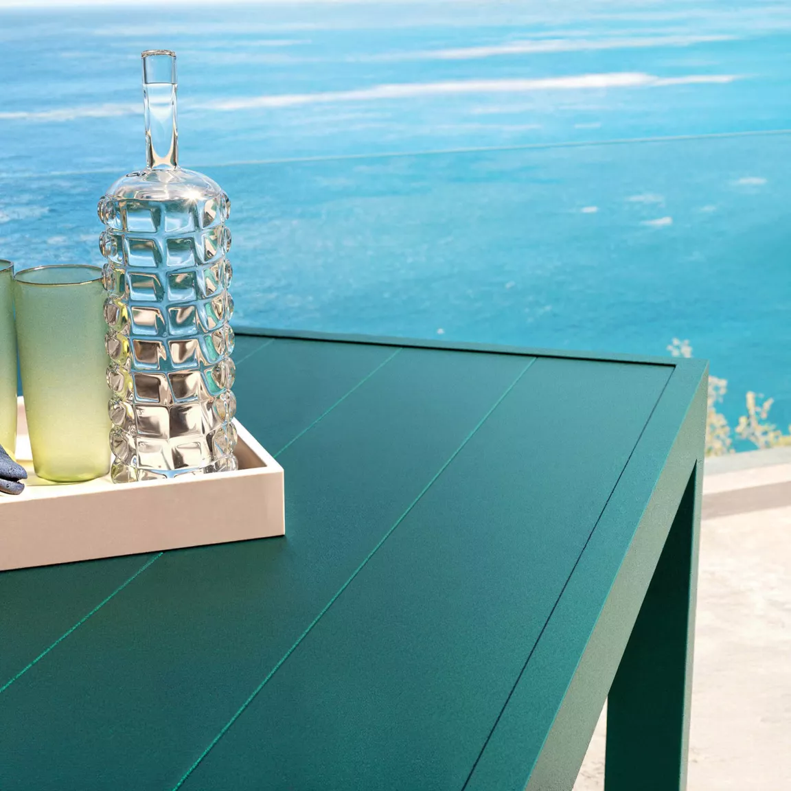 Table de jardin carrée aluminium 8 places (136 x 136 cm) Murano Bleu pétrole
