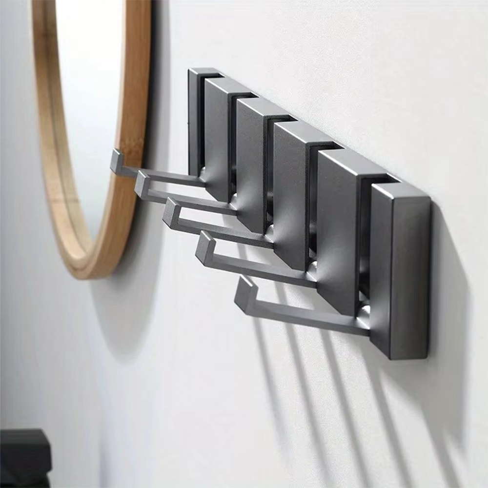 (343x52mm) Aluminium Wand Garderoben Leiste 5-facher Universal Kleiderhaken mit Beweglichen Haken - Schwarz