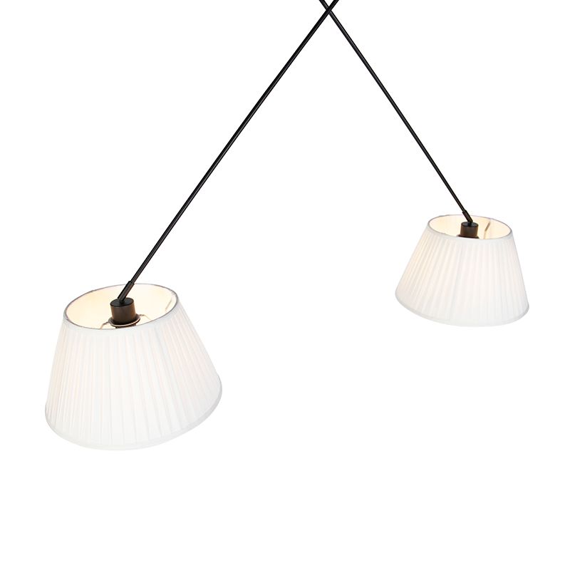 Hanglamp zwart met plisse kappen crème 35 cm 2-lichts - Blitz
