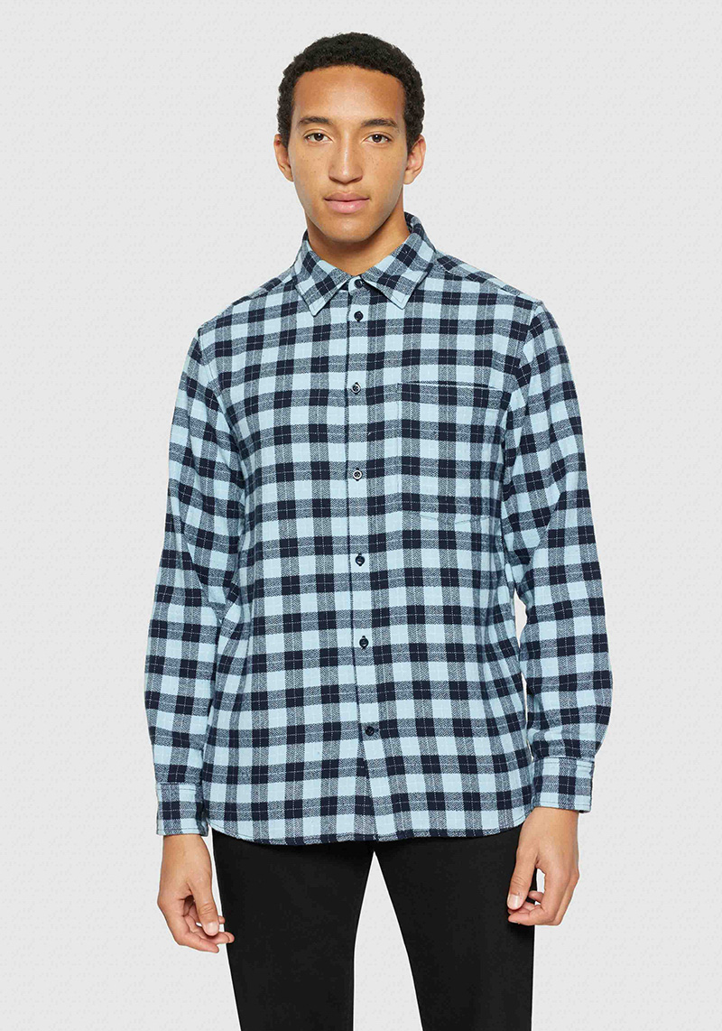 Knowledge Cotton Apparel Hemd Loose Checkered Shirt Blue Check