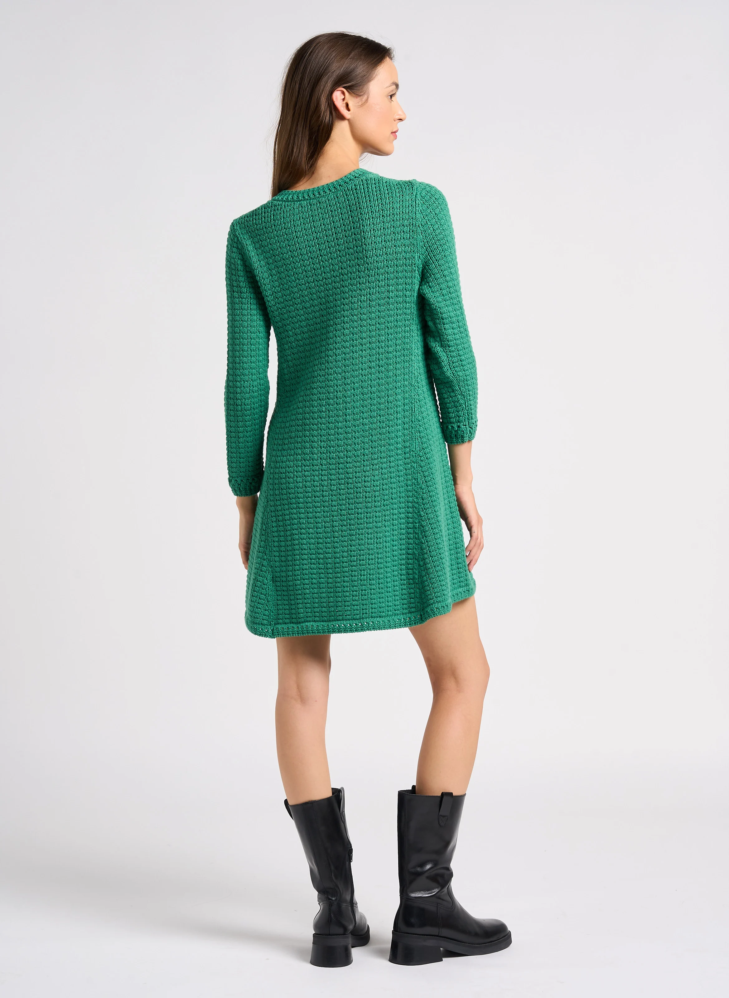 GYSELE - Robe courte col rond en coton mélangé | Vert