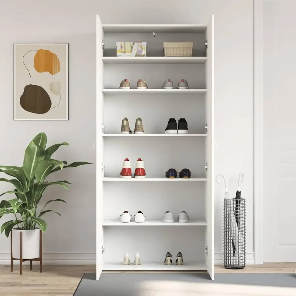vidaXL - Hoge Schoenenkast met 6 planken 12 paar - Wit - 80x35,5x180 cm