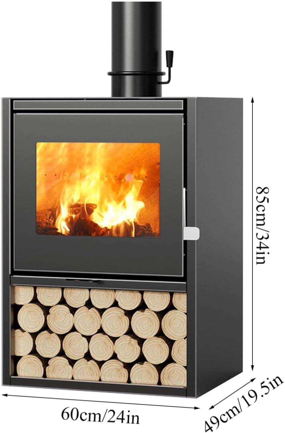 Durchgehend Brennender Kaminofen,Schwarzer Holzofen aus Gusseisen,Perfekt für Wohnzimmer In Ferienhäusern,Schafft Eine Gemütliche Atmosphäre