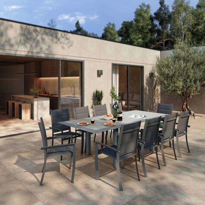 Table de jardin extensible ALLURE Effet bois muscade & Graphite