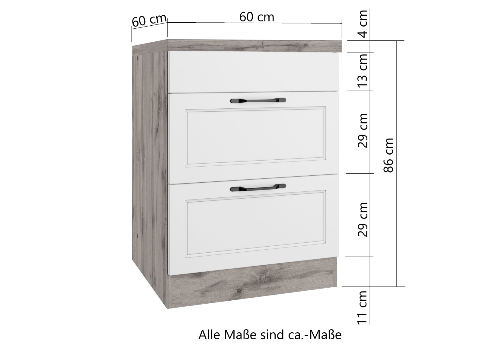 Kochfeldschrank MERAN - grau - Wotaneiche - 60 cm