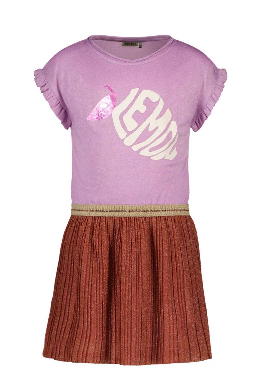 Like Flo jurk met printopdruk en ruches lila/bruin