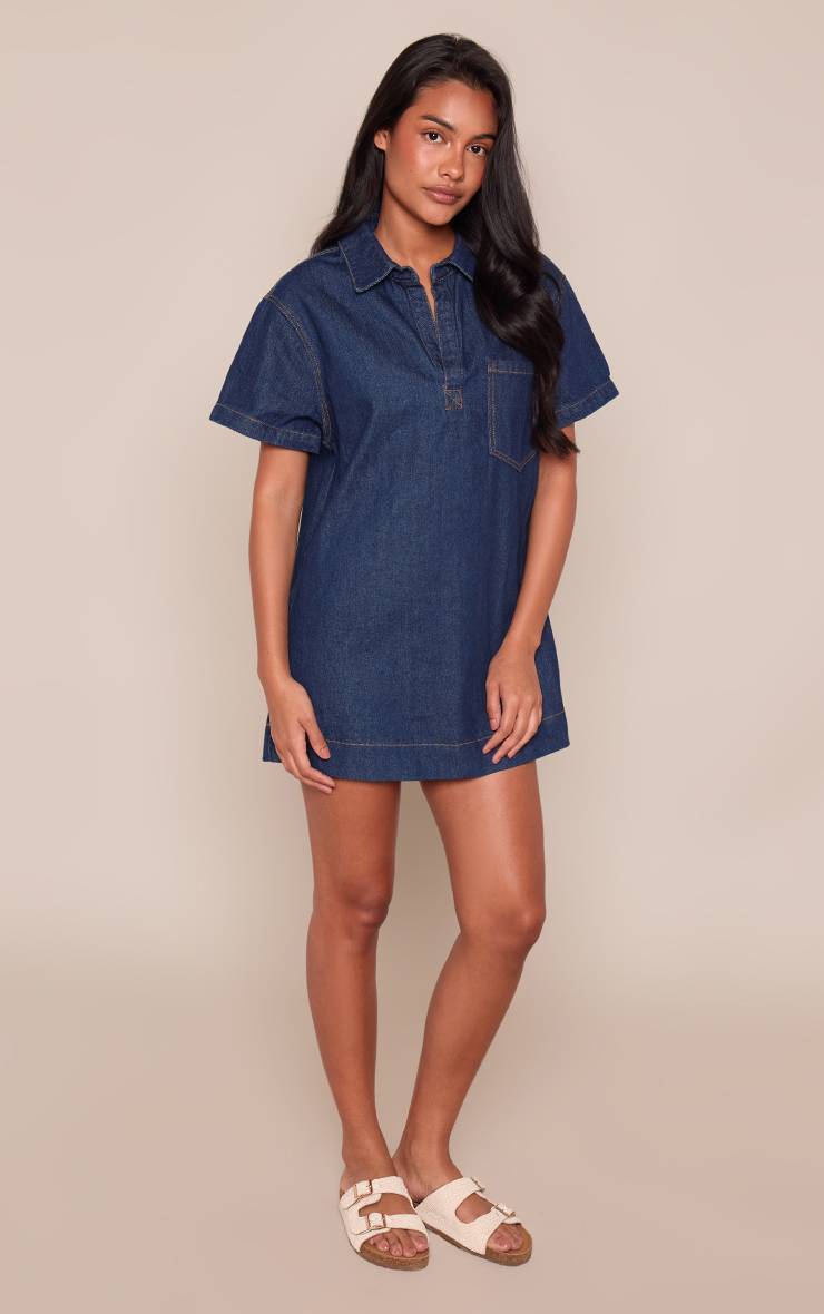 Bleu Indigo Robe Mini En Denim Style Rugby