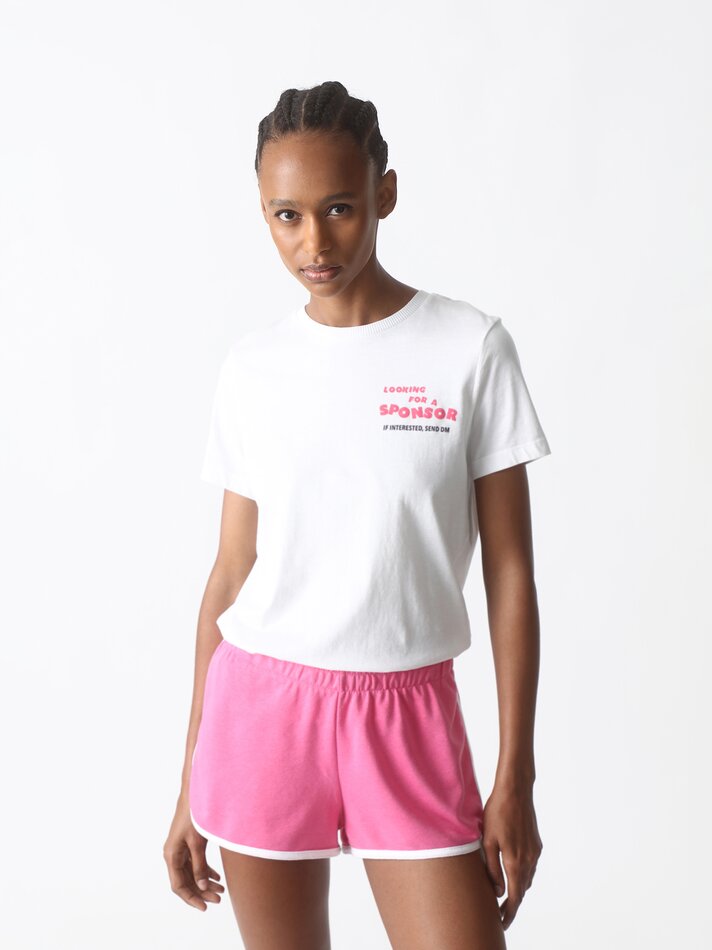 Shorts básicos de tecido atoalhado com detalhes - Tamanho Médio Rosa