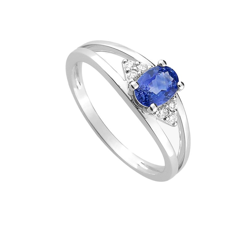 Bague Femme - Saphir - Or 18 Carats - Diamant 0,08 Carats