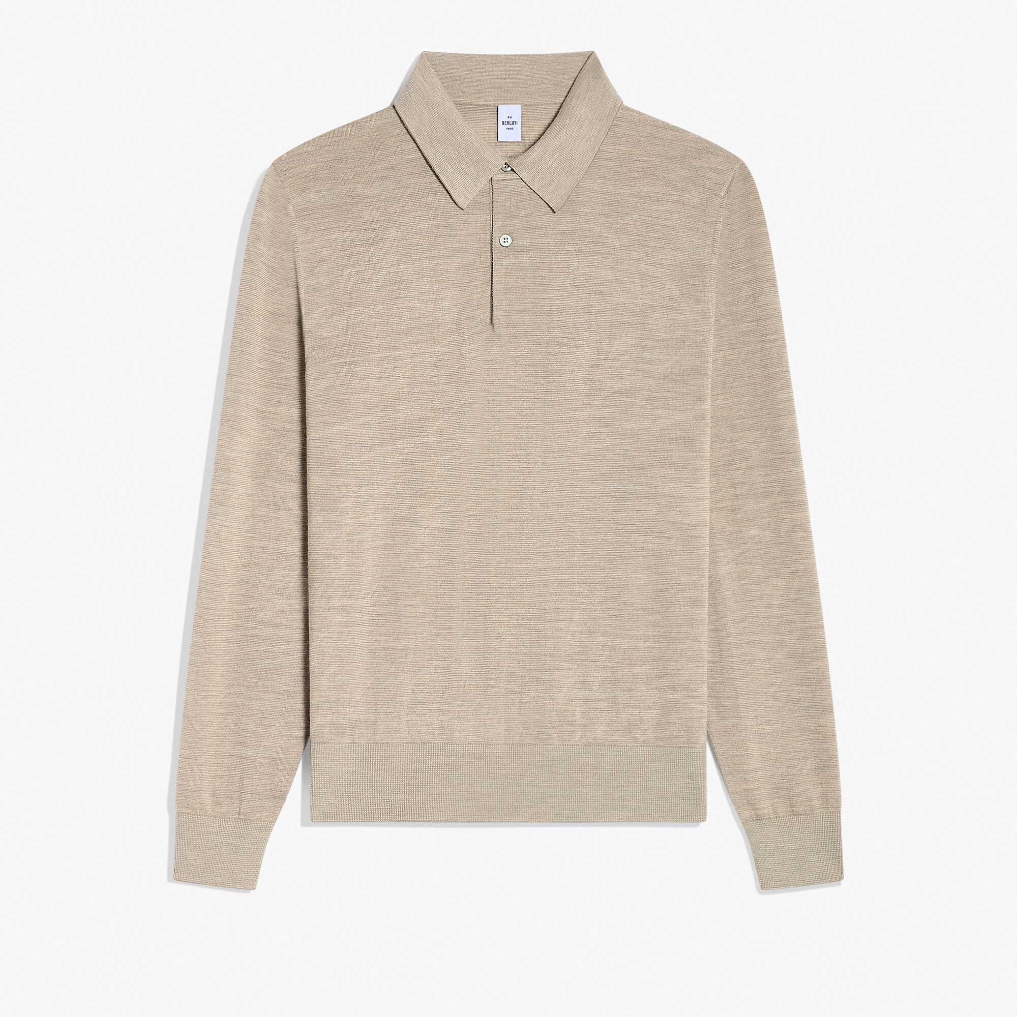 Polo Manches Longues Leger En Laine Avec Jacquard Scritto