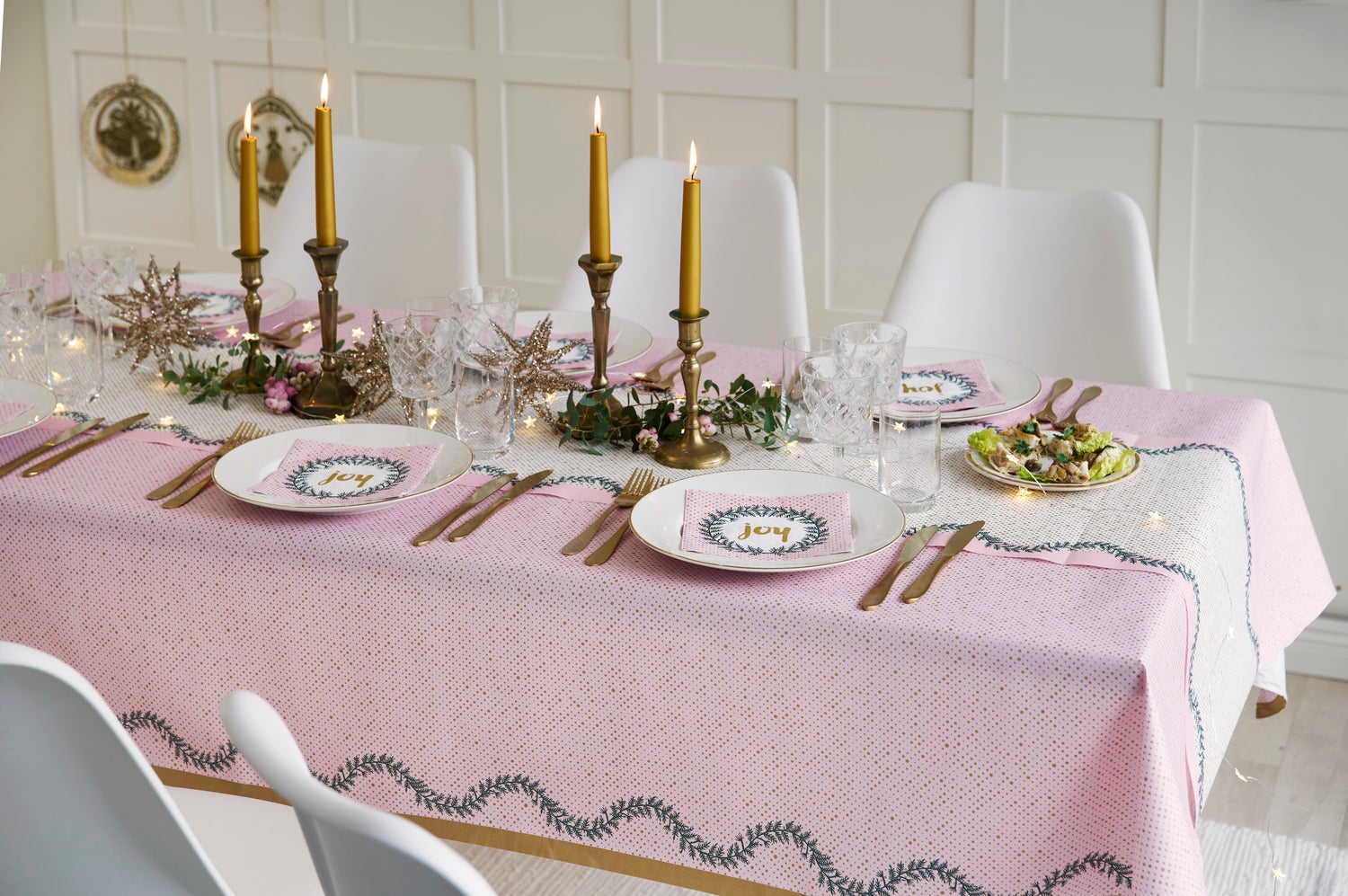 Duni 3 in 1 kersttafel decoratie joy 4,8 m wit