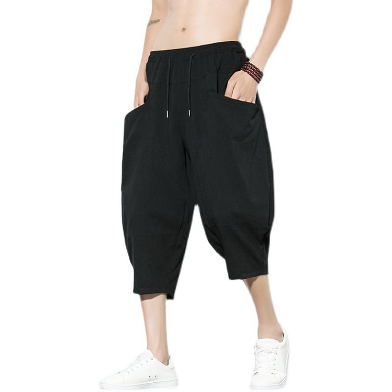 YIKES - Effen Capri Baggy Broek met Trekkoord Taille