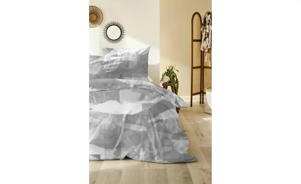 Mako-Satin Bettwäsche-Set Grau 200 cm 135 cm