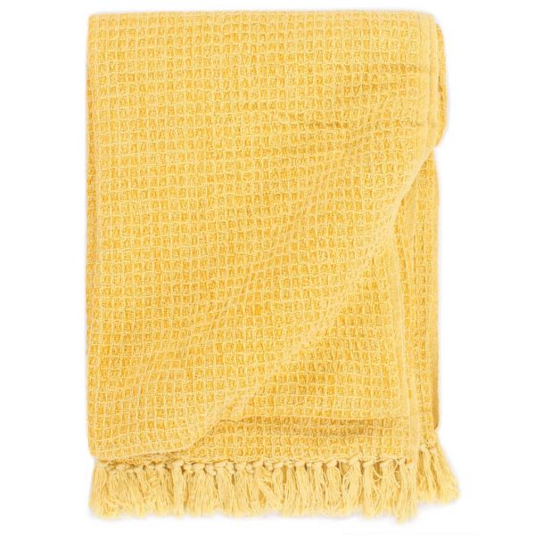 vidaXL Manta em Algodão 220x250 cm Amarelo Mostarda - 162418280