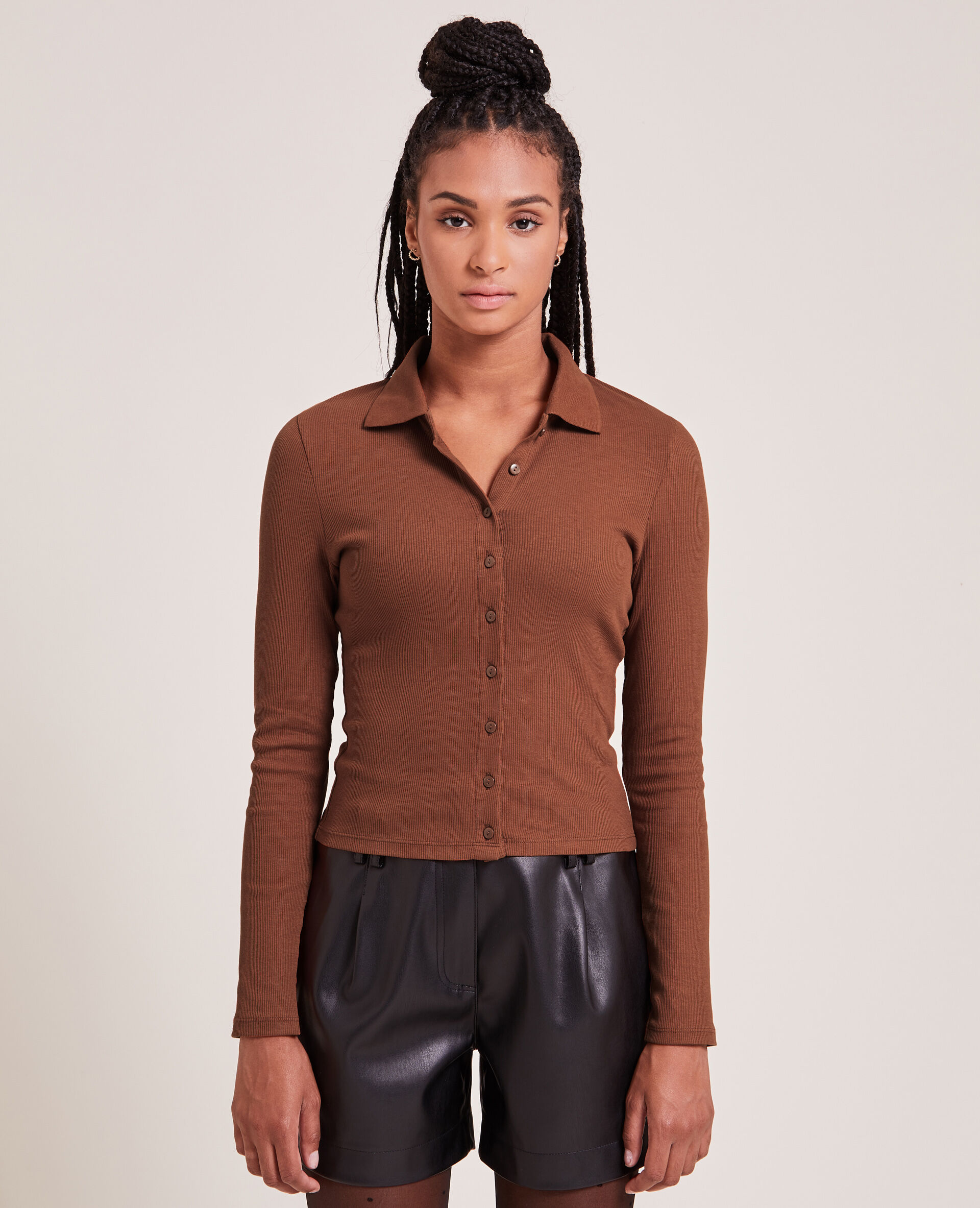 Top manches longues col polo - Orange